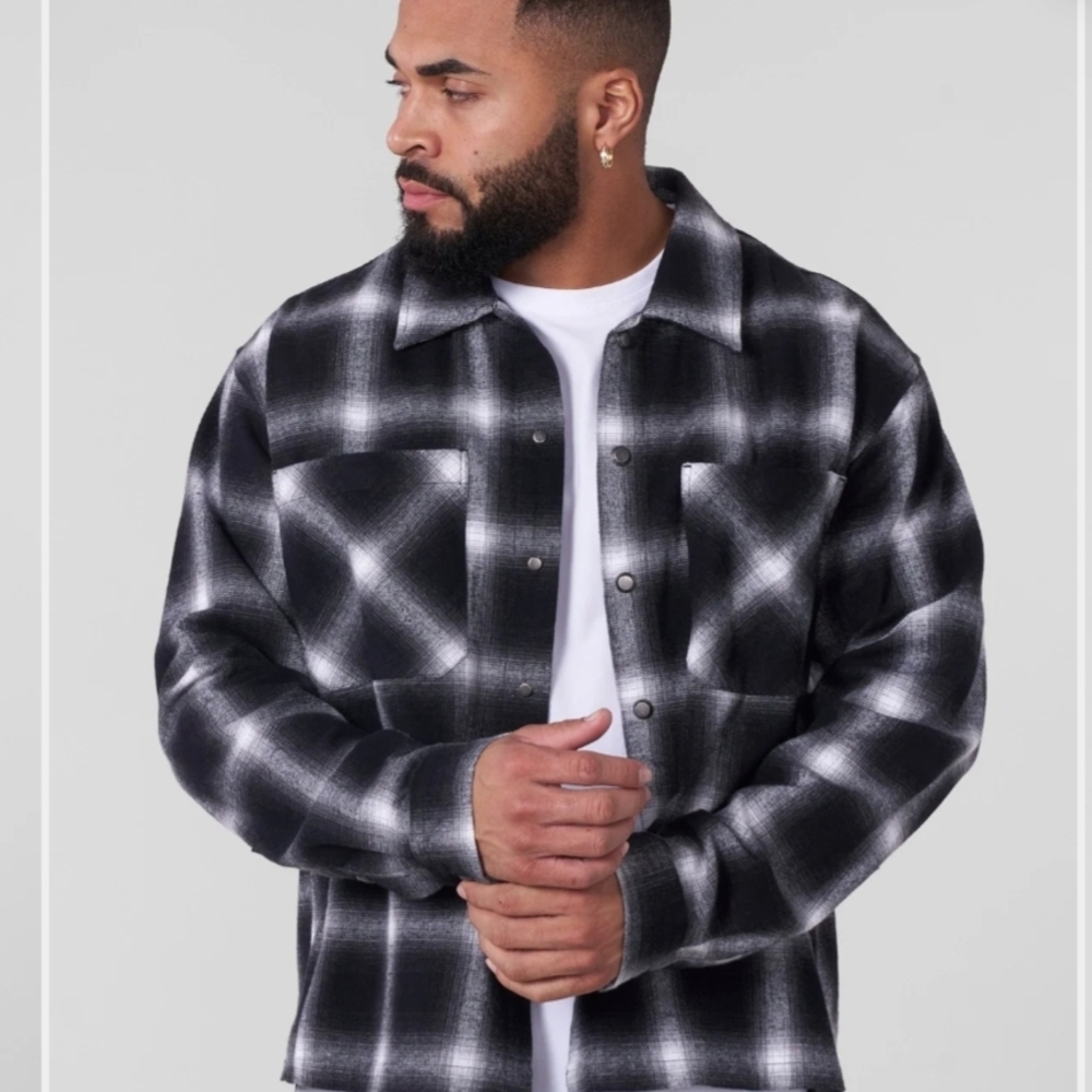 YoungLA Black and White Plaid Shirt Jacket